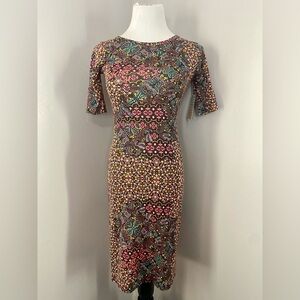 LuLaRoe Julia Dress Multicolor Bohemian Pattern Midi Form Fitting